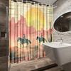 1Pc Western Sunset Cowboy Landscape Shower Curtain - Polyester Fabric Bathroom Decor With 12 Hooks, 70.8X70.8 Inches, Vibrant