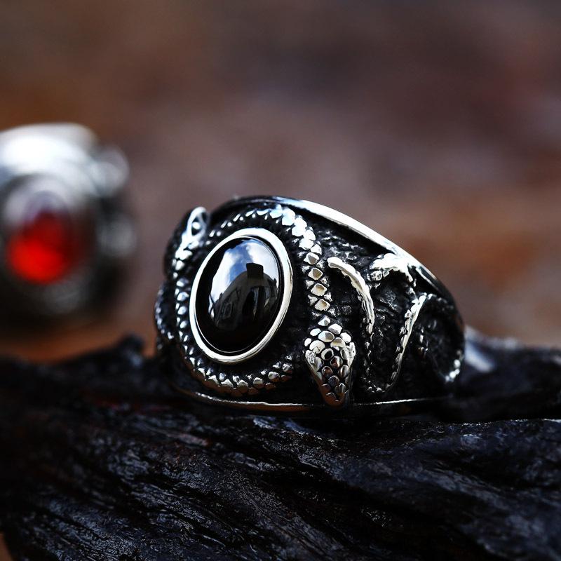 2025 Gemstone Set Men's Ring Retro Personalized Double Headed Snake Ring
