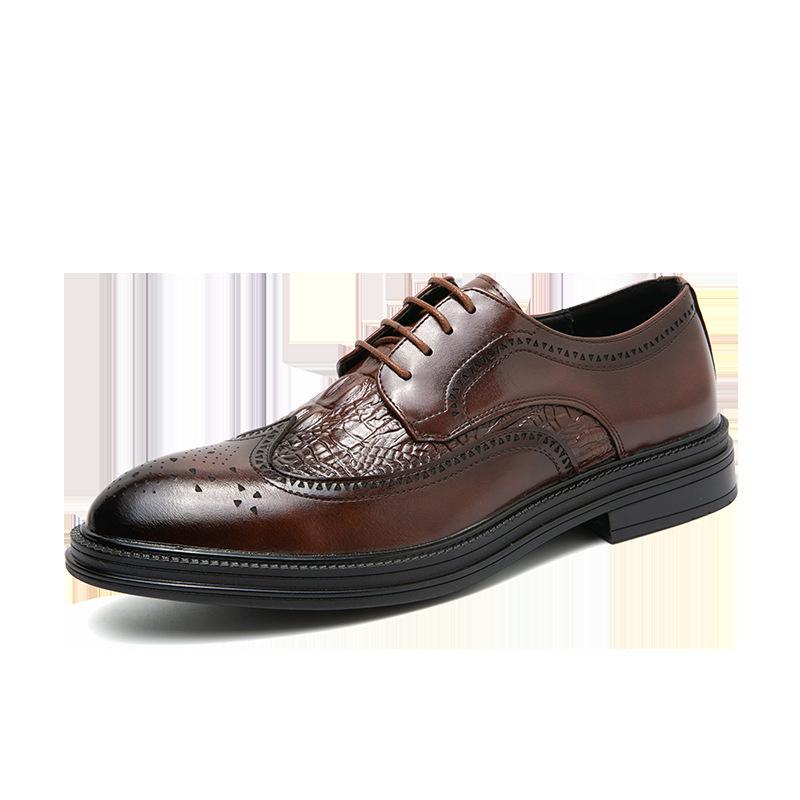 2024 Foreign Trade Spring New Business Men's Casual Leather Shoes Men's Gentleman Block Men's Trend Dress Shoes