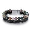 Natural Tiger Eye Stone Bracelet for Men Leather Cord Beaded Wristband Agate Bracelet Male Fashion Jewelry