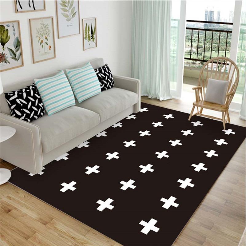 Simple black and white home personalized carpet, living room, bedroom, coffee table, floor mat, household washing mat