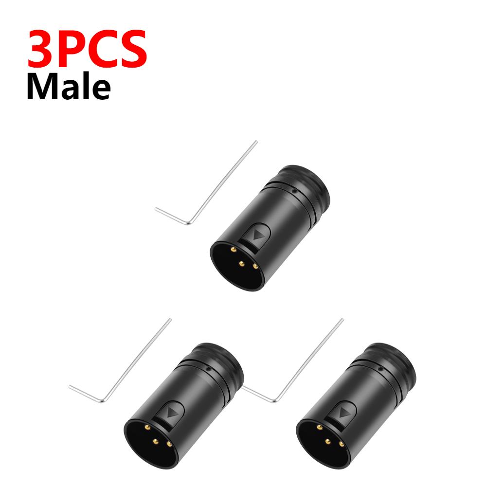 1-5PCS Male To Male/Female To Female XLR Audio Gold Plated Connector Plug with Wrench Black Shell 3 Pin XLR Solder Connector