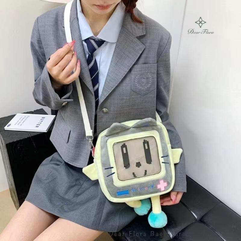 Y2K Cute Cartoon Cat Ita Crossbody Bag Mini Women Casual Shoulder Bags Kawaii Girls Transparent Pocket DIY Display Nylon Handbag