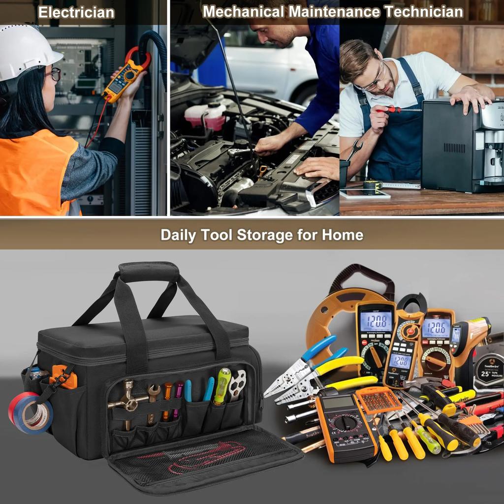 14" Heavy Duty Tactical Tool Bag Non-slip Base Multipurpose Organizer for Handymen Carpenters Durable Portable Tool Storage