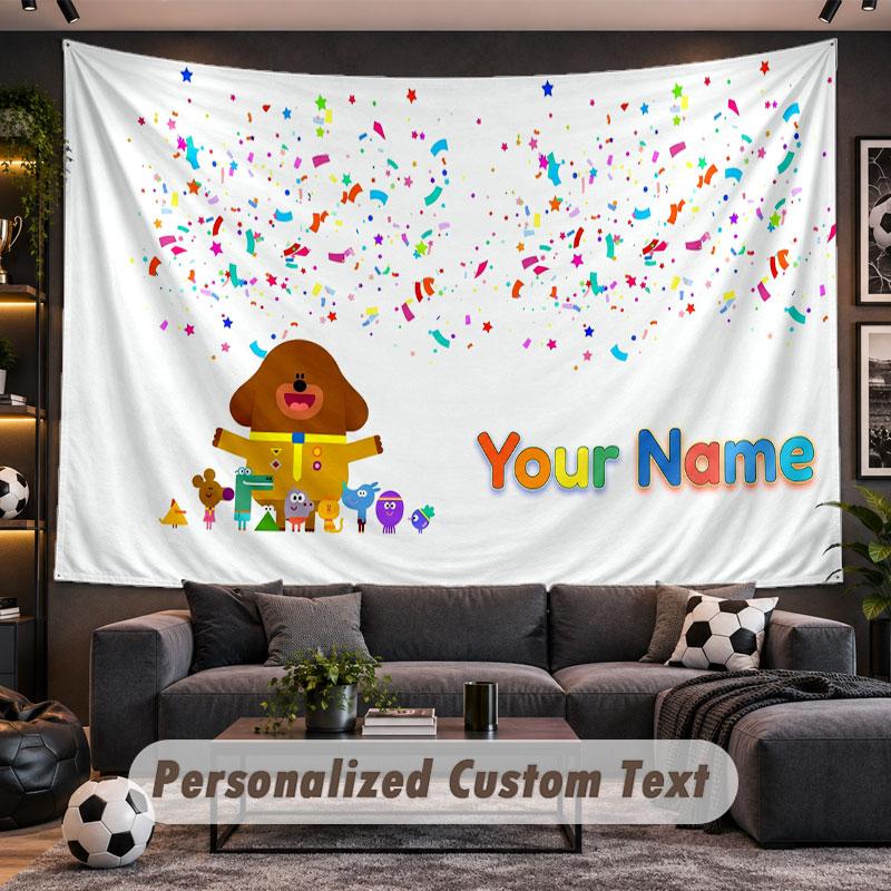 Wall Hanging Tapestry Custom NameHey Duggee Pattern Personalized Printed Fabric Wall Decor