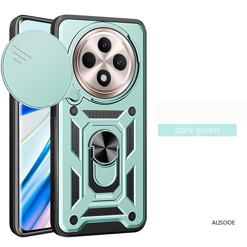 

Armor Funda для OPPO Reno 12F 5G Case Slide Camera Lens Protective Ring Stand Cover для OPPO Reno 12 FS Capa Reno 12 FS (12F 5G) зелёный