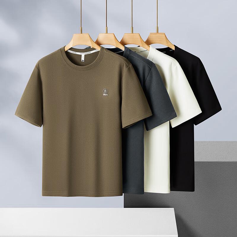 Dibenze Men's Plus Size Autumn Stretch De Velvet Short Sleeve T-Shirt