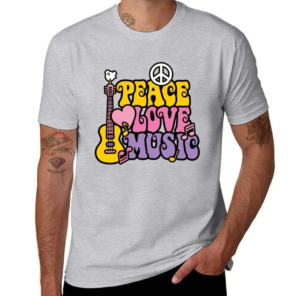 Peace, Love, Music T-Shirt heavyweights summer tops aesthetic clothes men t shirts