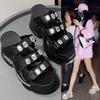 Fashion European Rhinestone Buckle Thick Bottom Higher Slope Heel Sponge Cake Casual Women's Summer New High Heel Sandals Slippers