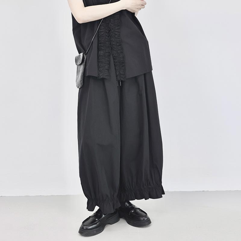 

Johnature Летние японские брюки женские черные универсальные прямые с высокой посадкой эластичная талия свободные повседневные брюки One Size чёрный