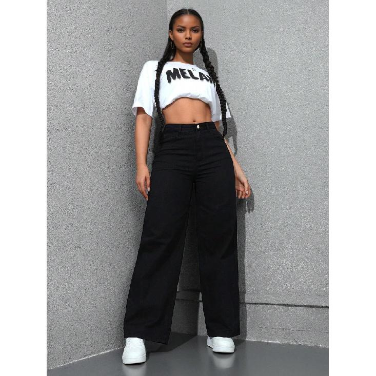 Jeans Women Vintage Wide Leg Pants Denims High Waist Washed Distressed Basics Straight Trousers Streetwear Floor Length
