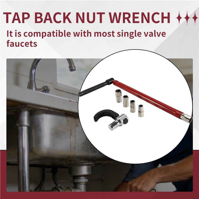 ABJI-Faucet Wrench Carbon Steel Plumber Socket Wrench With 5 Sockets And 1 Chuck Tap Back Nut Wrench Kitchen Sink Keys