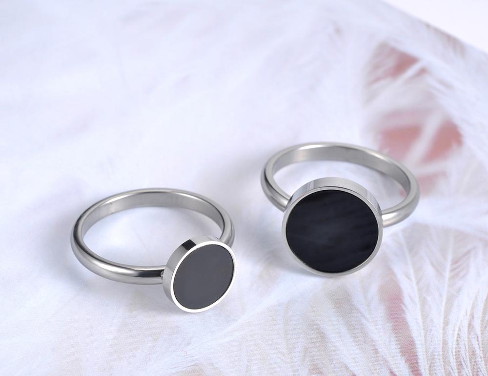 JeeMango Trendy OL Style Anniversary Ring For Women Girls 10/12mm Black Acrylic Stone 316L Stainless Steel Rings Jewlery R19048