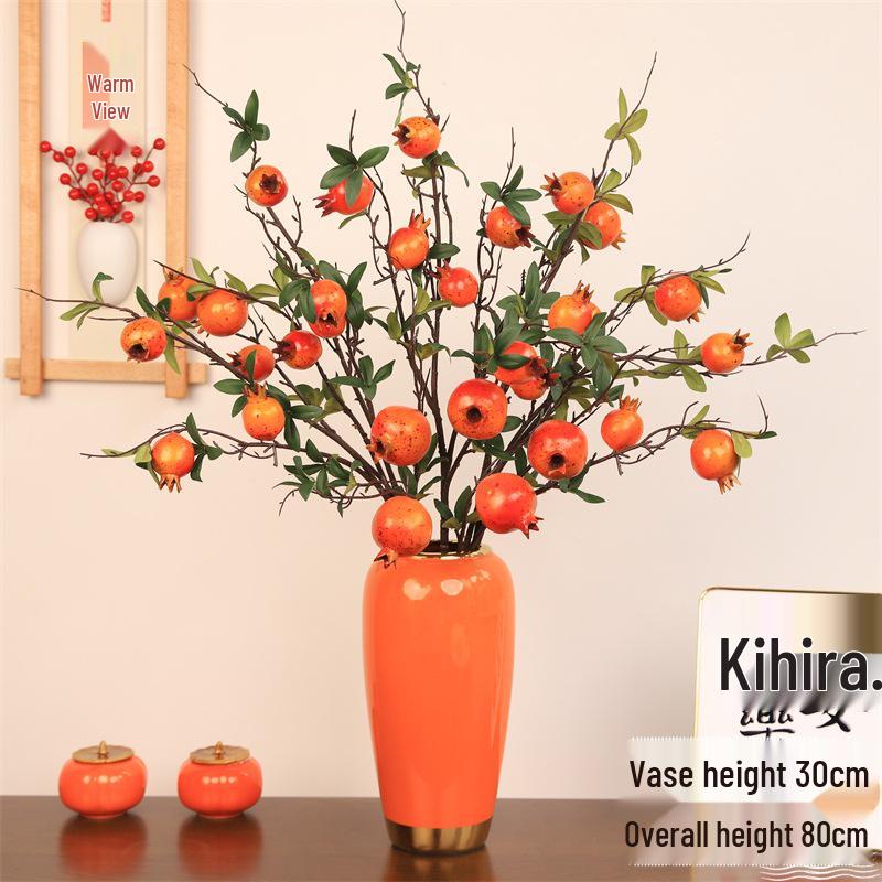 Pomegranate & Persimmon Fruit Tree Branch Bouquet: Artificial Floral Decoration for Living and Dining Rooms