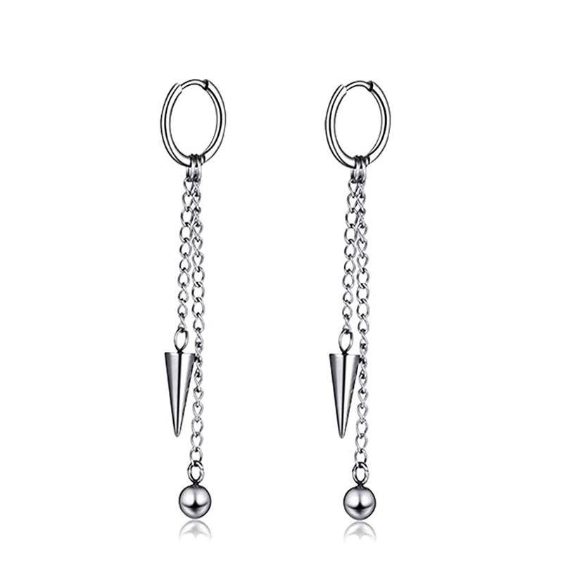 Set di 2 orecchini a cerchio pendenti con catena lunga a croce in acciaio inossidabile per uomo donna Regali Tono Nero/Argento