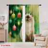2pcs,2D Plane Printing Window Curtain Longhair Cat by Tree Polyester Fabric (without Rod) Versatile All for Living Room,