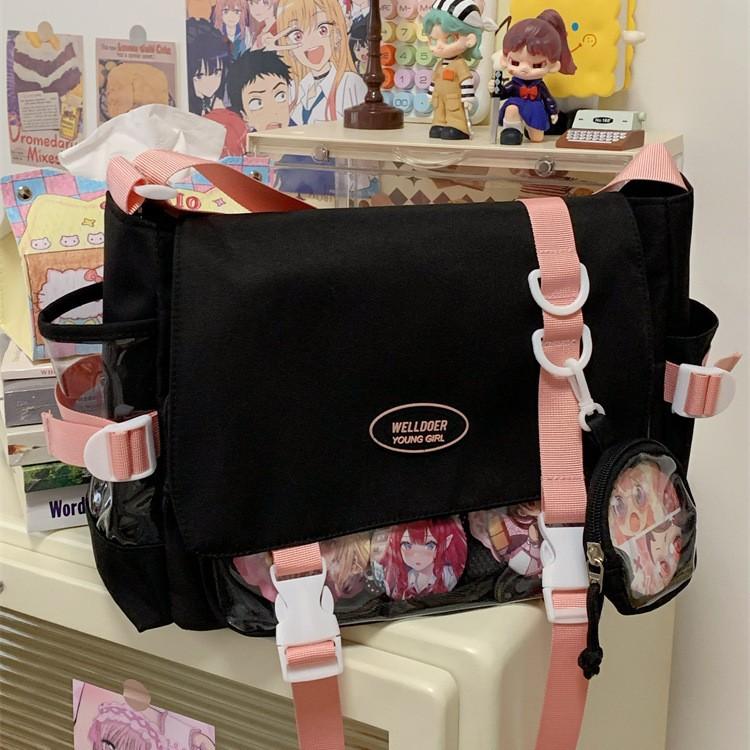 College Wind Joker Simple Large Capacity Postman Bag Female Transparent Baby Bag Pain Bag Tutorial Bag Slung Shoulder Bag.