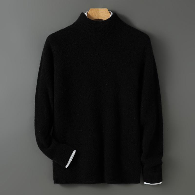 

Men s 100% Pure Wool Sweater - 2025 New Style Half-High Neck, Casual Thick Base Layer XL