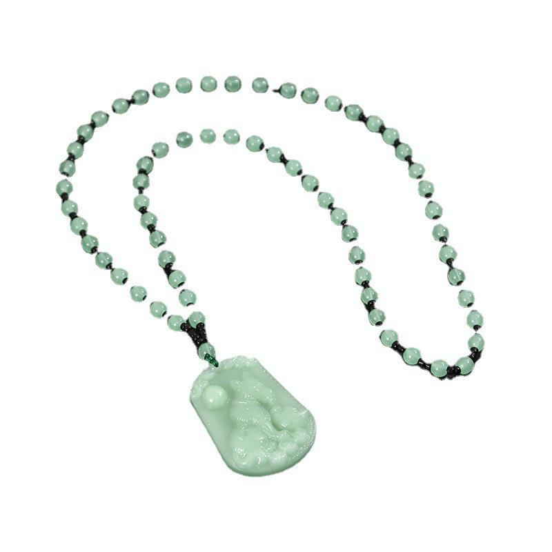 Light Green Imitation Hetian Jade Zodiac Pendant Necklace