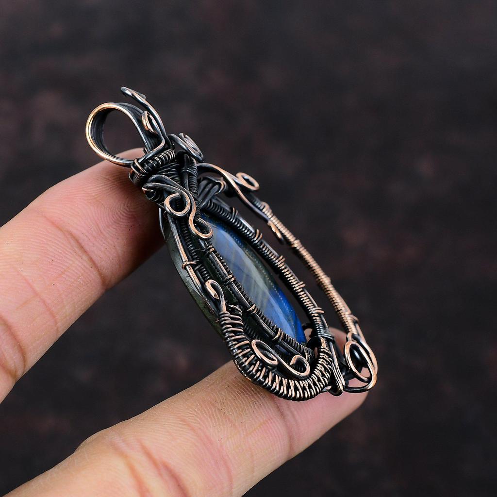 Labradorite Pendant Copper Wire Wrapped Pendant Gemstone Pendant Boho Hippie Pendant Copper Jewelry For Gift Handmade Jewelry Dainty Pendant