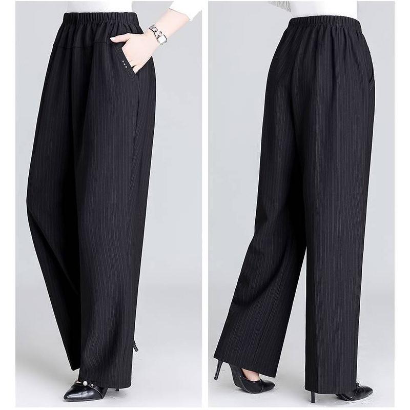 Elastic Waist Straight-Leg Pants for Women - Plus Size, Loose Fit, Ideal for Spring/Autumn, Perfect for Middle-aged and Elderly.