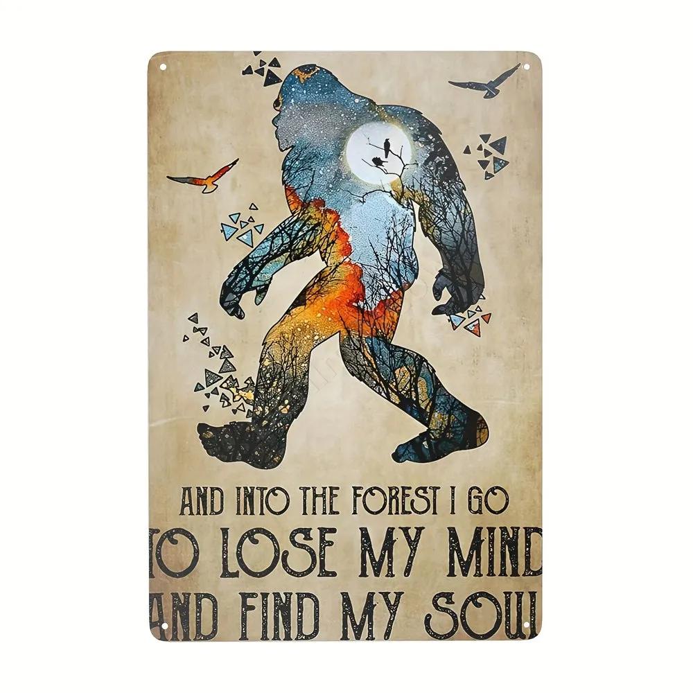 Gorilla Retro Warnschild Bigfoot Lustiges Poster Dekoschild für Zuhause Zimmer Schlafzimmer Toilette Café Bar Außenwanddeko Geschenk