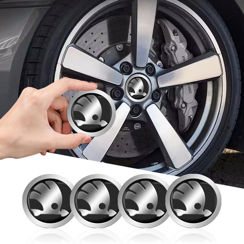 NYDM6 4Pcs 56MM Car Wheel Hub Center Cover Stickers For Skoda Octavia Superb Rapid Kodiaq Karoq Fabia Kamiq Enyaq Yeti Accessories