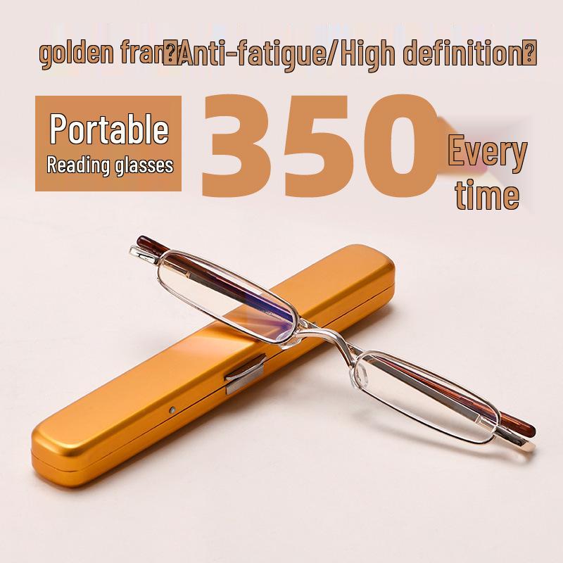 Ultra-Light Unisex Mini Metal Reading Glasses with Pen-Holder Design for High-Definition Vision