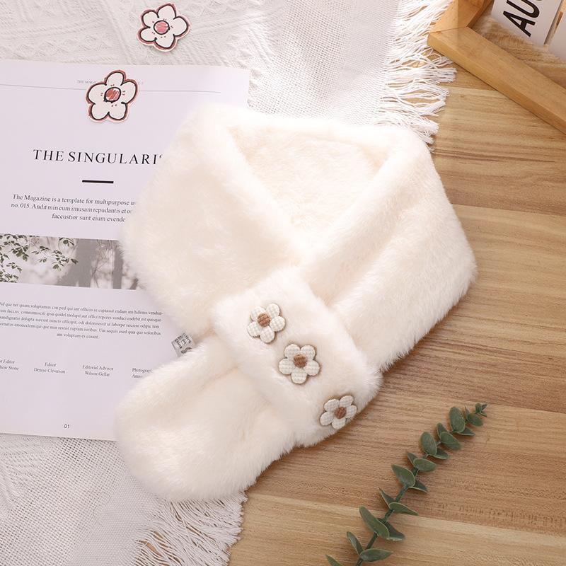 Stylish and simple plush warm scarf Jishu niche flower print cold-proof cross neck protection scarf