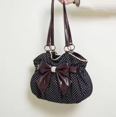 Chic Polka Dot Tote Bag Casual Commuting Vintage Women Handbags Shoulder Bag Versatile Large Capacity Dot Design Bow Sweet Bag
