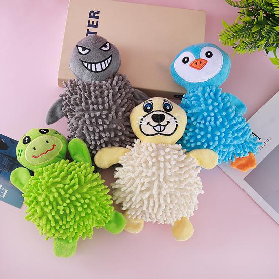 Squeaky Plush Dog Toy Mop Animal Design Stuffed Crinkle Pet Chew Toy Interactive Puppy Teething Toy for Small Dogs