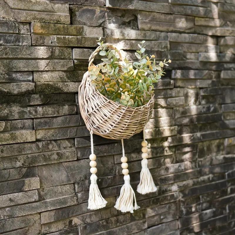 Handmade Rattan Flower Basket Series Wall Mounted Rattan Flower Basket Outdoor Garden Decoration Mounted Flower Pot Wall