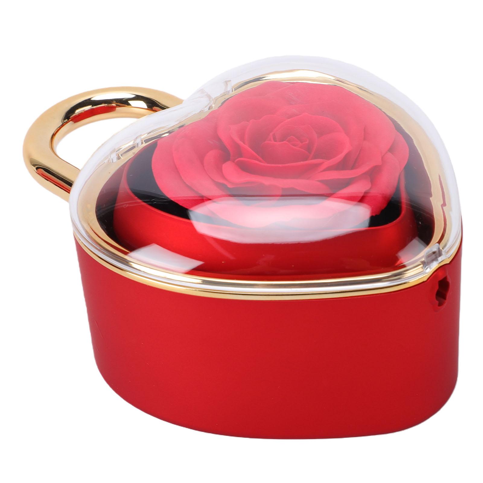 Boîte pour Bague de Fiançailles avec Fleur de Savon Rose Artificielle Retournement Automatique Surprise Boîte Cadeau pour Bijoux Collier pour Femme Mère rouge