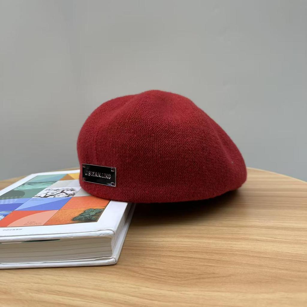 Korean Style Women's Wool Beret Hat - Autumn/Winter Fashionable Retro Flat Cap, Two-Way Wear, Trendy Painter Design