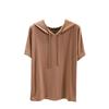 T-shirt à capuche manches courtes en modal pour femme Printemps/Été - Haut de base léger coupe ample