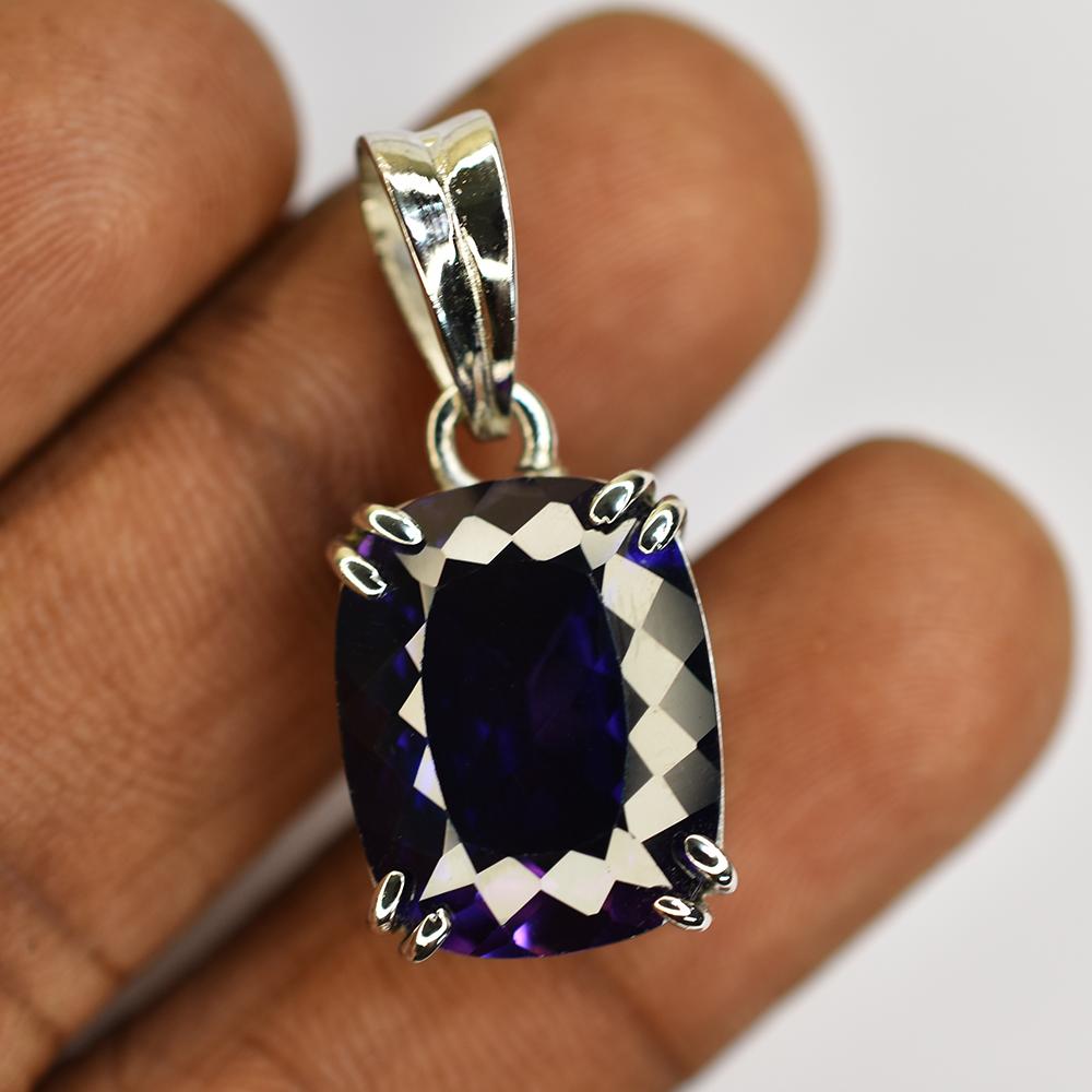 Natural Purple Sapphire Pendant 26.30 ct Cushion 925 Sterling Silver September Birthday Birthstone