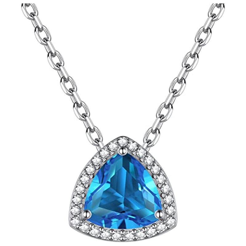 Blue Cubic Zirconia Halo Pendant Vintage Women Clavicle Necklace