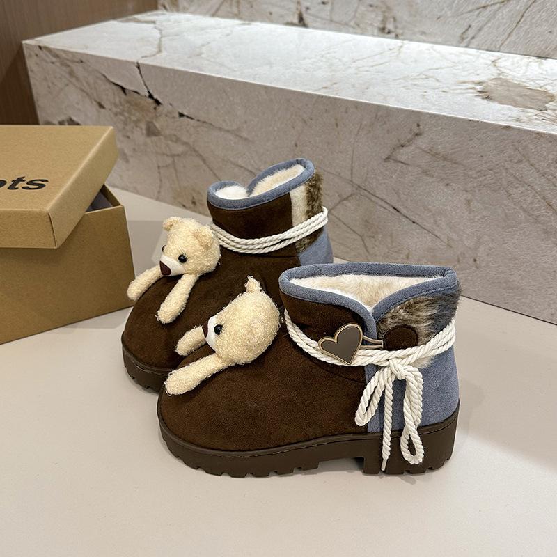 Women's Fur One Cartoon Cute Thick Bottom Winter Lightweight Warm Snow Boots Non-slip Wear Casual Sports Bread Cotton Shoes