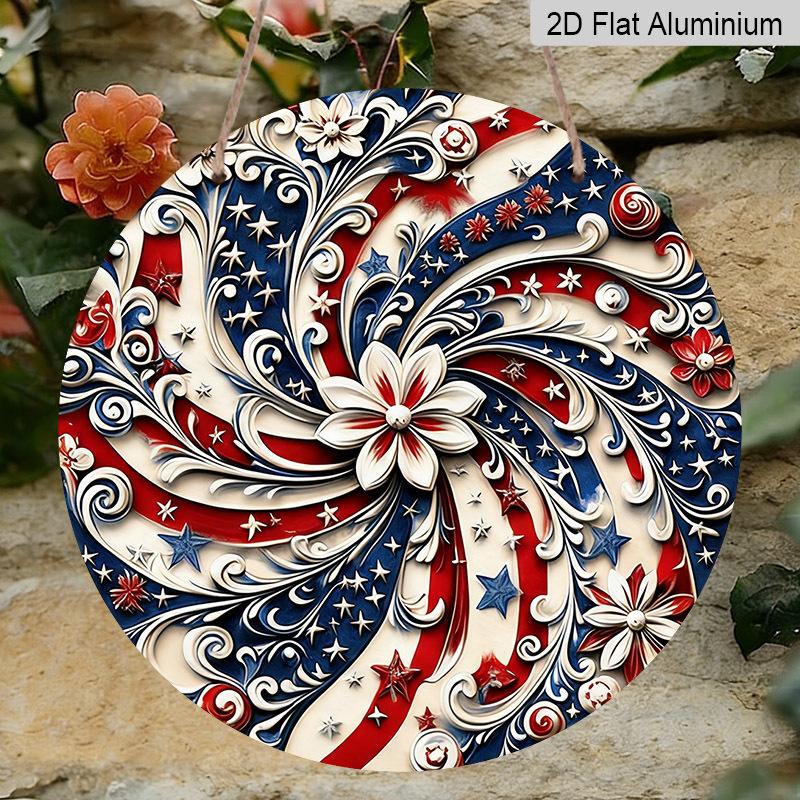 

2D Flat 1pc Aluminum Independence Day-Themed Rotating Flower Wall Decor 7.87 inches x 7.87 inches Patriotic Decor Suitable for hanging on front 1pc