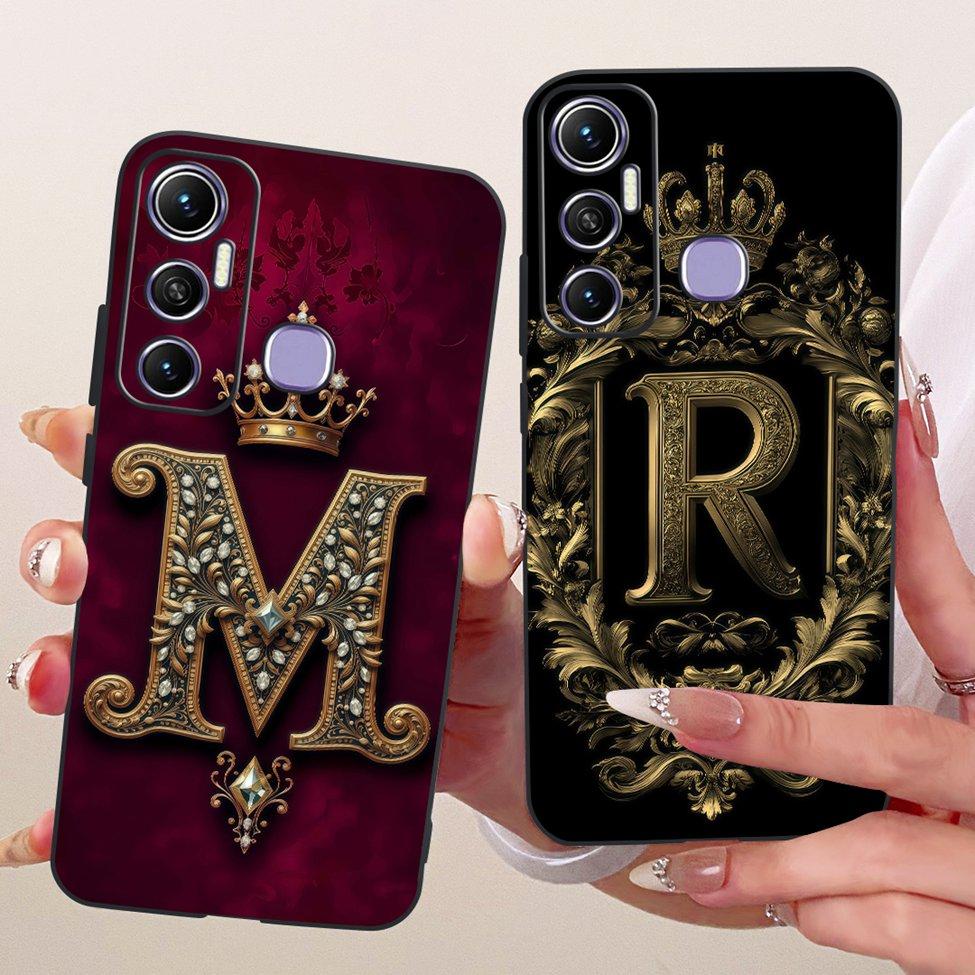 For Infinix Hot 11 Case Silicone Luxury Crown A-Z Letters 2D Flat Pattern Soft Casing For Infinix Hot11 X662 X662 X689FB Cover