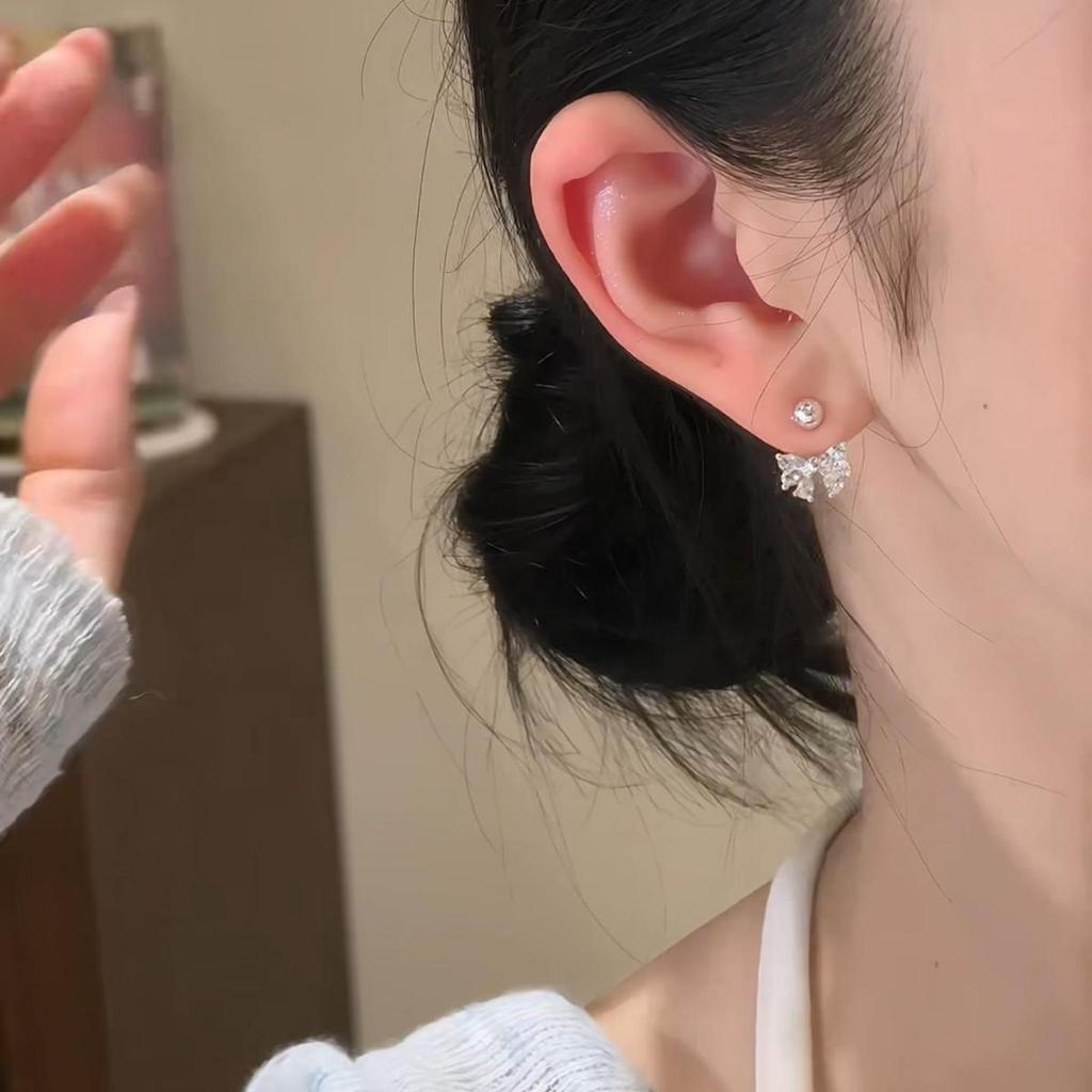 Zirconia Bow Studs: Elegant Simple Earrings, Sweet Fresh Ear Accessories