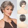 Synthetic Mommy Hair Mixed Brown Wigs for Women Short Curly Wig with Bangs Daily Party Drag Queen Costume Pixie Cut Hairstyle