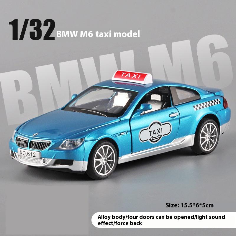 1/32 Scale BMW M6 Taxi Alloy Car Toy Diecast Metal Model Sound Light Pull Back Children Toy Home Decoration Ornaments Children Gift