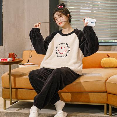 Autumn and Winter New Flannel Long-sleeved Set Lovers Cartoon Sweet Loose Coral Velvet Home Wear Pajamas