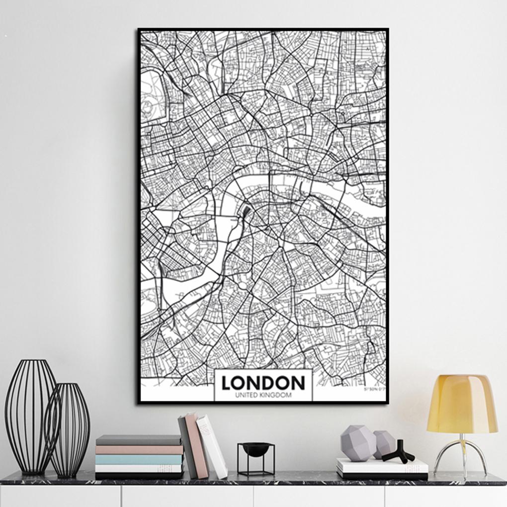 Framed World City Map London Paris New York Poster Home Deco Art Canvas Painting