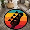 Round Retro Bass Guitar Head Print Rug Non-slip Floor Mat for Music Room Bedroom Living Room Home Decoration