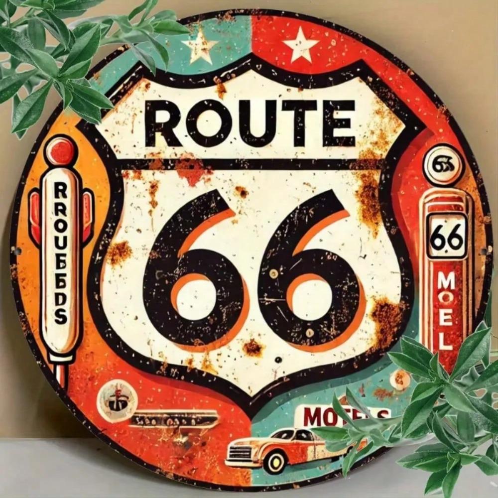 Vintage Route 66 Metal Poster, Wall Decor for Living Room