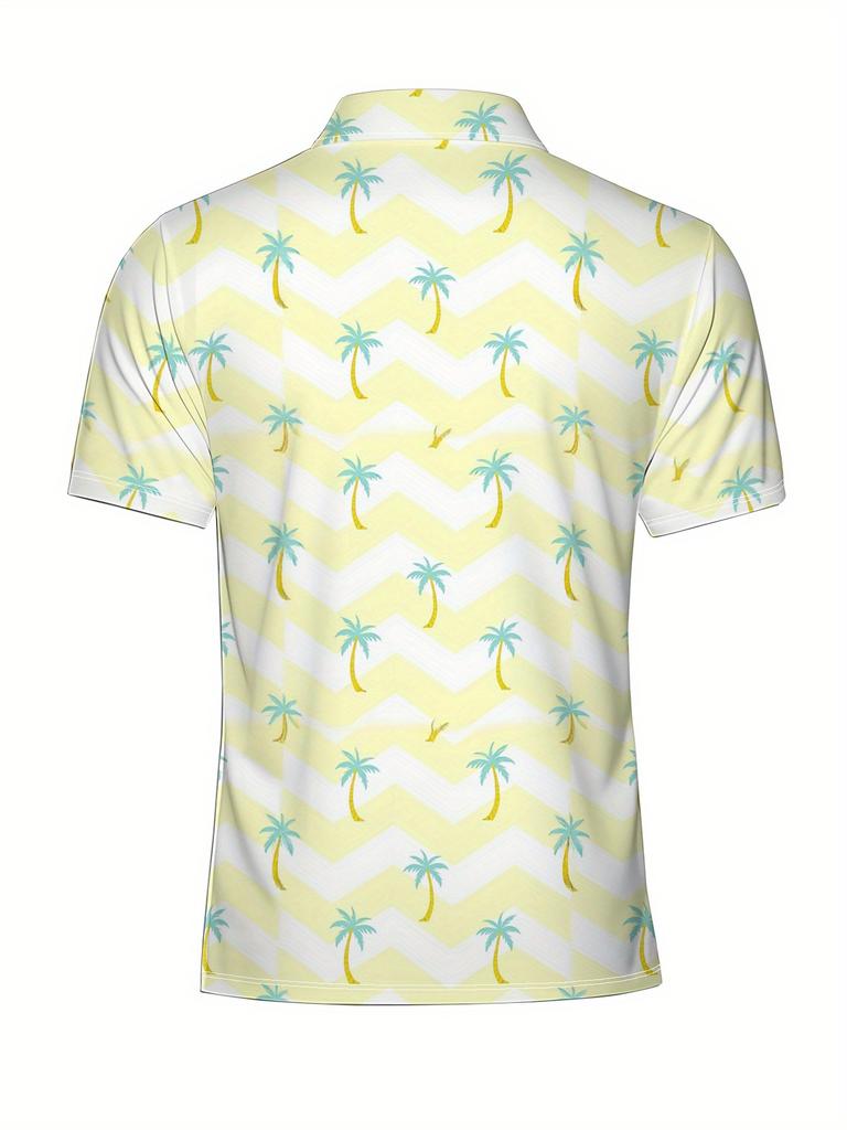 Men'S Short-Sleeve Polo Shirt with Flat Digital Print Pattern - No Texture