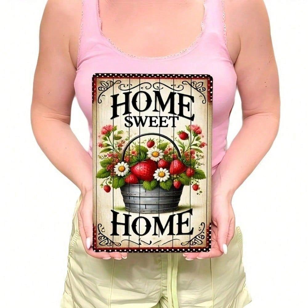 Metal Poster Wall Art Home Sweet Home Strawberry Kitchen Decor