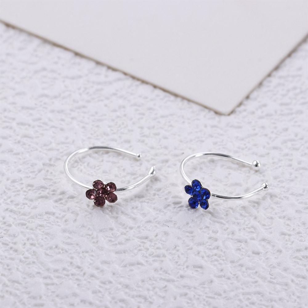 Stainless Steel for Girl Stud Ring Crystal Ear Clip Flower Nose Ring Fake Hoop Body Jewelry